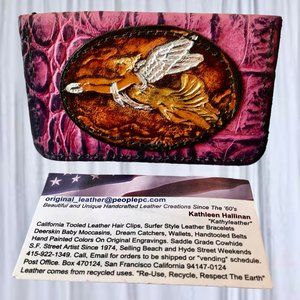 Kathy Croc Leather Handcrafted Business Card Holder TOOLED ANGEL Vintage